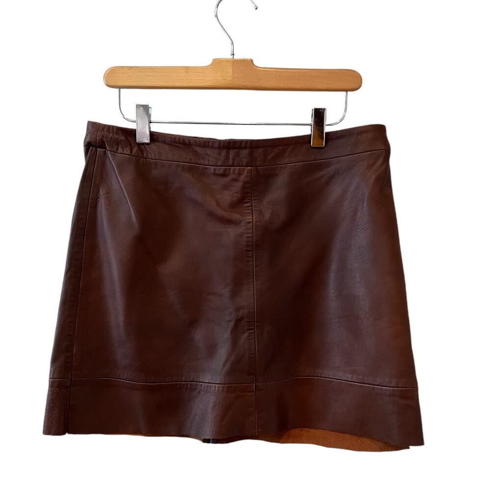 Banana Republic Leather Mini Skirt Chocolate Brown Whipstitch Detail 6